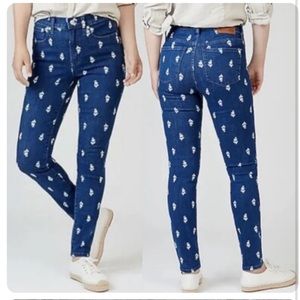 J Crew 9 inch High-Rise Toothpick Jeans with Flower Print